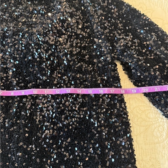 Black Sequin Long Sleeve Tunic Dress Ribbon Back - Women's L - Picture 4 of 7